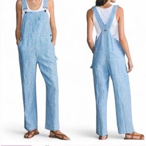 Faherty Linen Mechanic Overalls • Skyway Railroad Stripe • XS